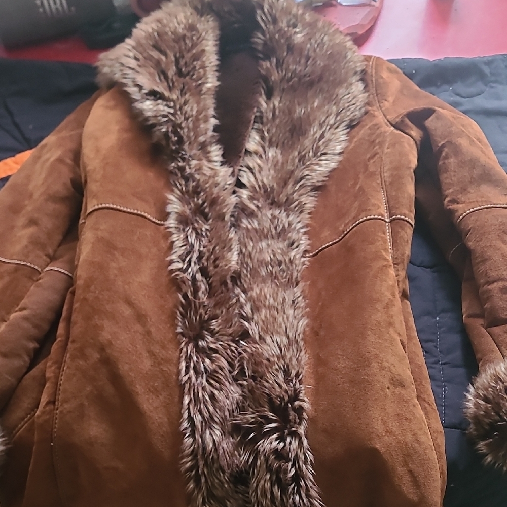 Marvin Richards Brown Leather Jacket with Fur Trim